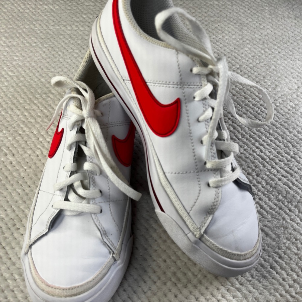 Nike Court Legacy White Red Low Top Sneakers DA5380-122 Mens 5.5Y Womens 7